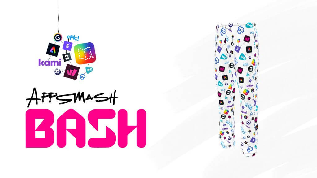 The AppSmash Bash logo and a pair of PJ pants with many edtech logos.